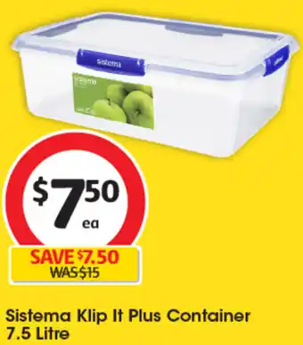 Coles Sistema Klip It Plus Container 7.5 Litre offer