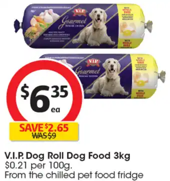 Coles V.I.P. Dog Roll Dog Food 3kg offer