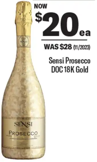Coles Sensi Prosecco DOC 18K Gold offer