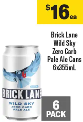 Coles Brick Lane Wild Sky Zero Carb Pale Ale Cans 6x355mL offer