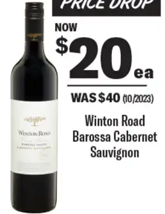 Coles Winton Road Barossa Cabernet Sauvignon offer