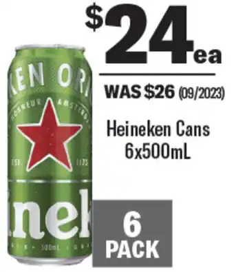Coles Heineken Cans 6x500mL offer