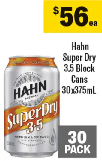 Coles Hahn Super Dry 3.5 Block Cans 30x375mL offer
