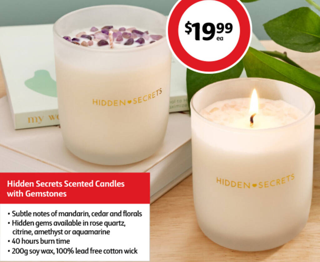 Hidden Secrets Scented Candles with Gemstones offer at Coles