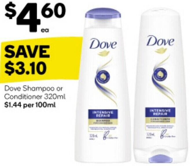 Dove Shampoo or Conditioner 320ml offer at Woolworths