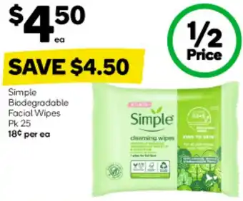 Woolworths Simple Biodegradable Facial Wipes offer