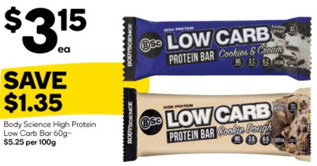 Body Science High Protein Low Carb Bar 60g offer at Woolworths