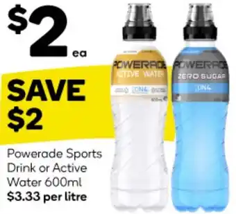 Woolworths Powerade Sports Drink or Active Water 600ml offer
