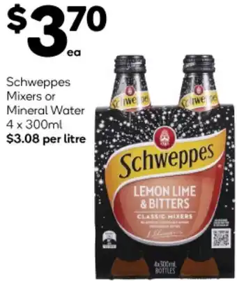 Woolworths Schweppes Mixers or Mineral Water 4 x 300ml offer