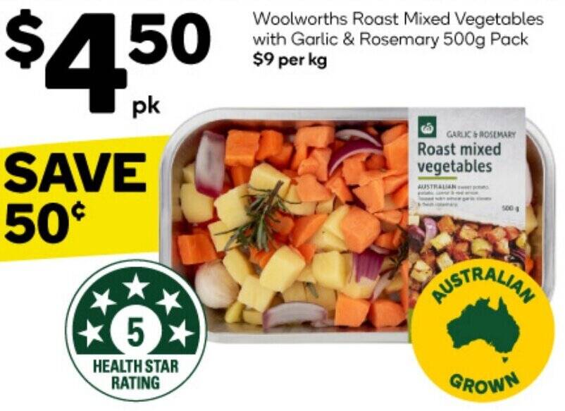 Woolworths Roast Mixed Vegetables with Garlic & Rosemary 500g offer at