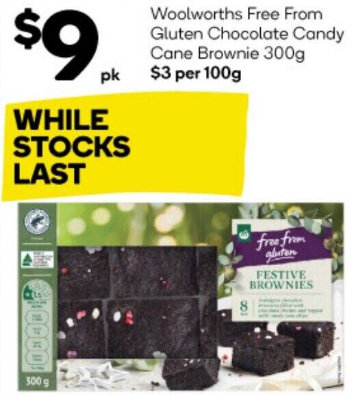 Woolworths Free From Gluten Chocolate Candy Cane Brownie 300g offer at