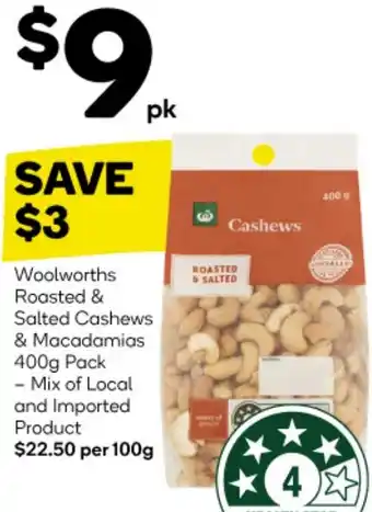 Woolworths Woolworths Roasted & Salted Cashews & Macadamias 400g offer