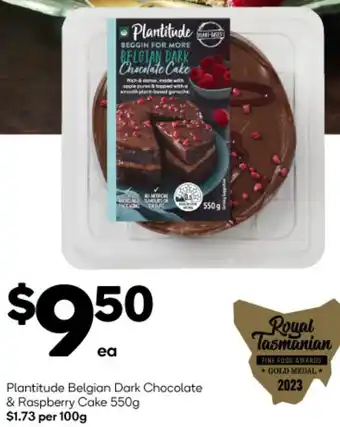 Woolworths Plantitude Belgian Dark Chocolate & Raspberry Cake 550g offer