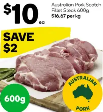 Woolworths Australian Pork Scotch Fillet Steak 600g offer