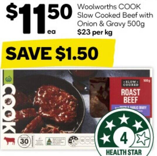 Woolworths COOK Slow Cooked Beef with Onion & Gravy 500g offer at