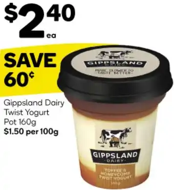 Woolworths Gippsland Dairy Twist Yogurt Pot 160g offer