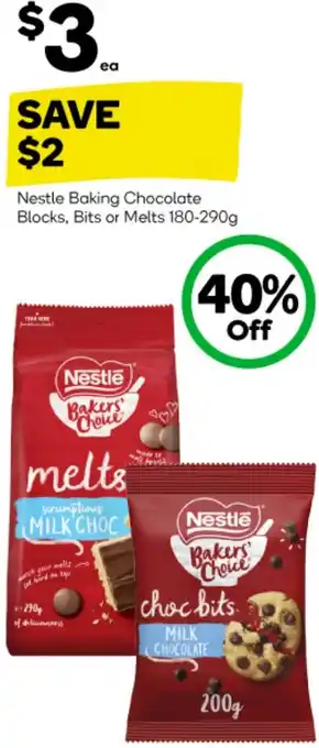 Woolworths Nestle Baking Chocolate Blocks, Bits or Melts 180-290g offer