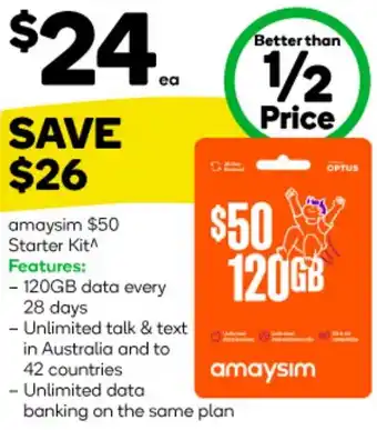 Woolworths amaysim $50 Starter Kit offer