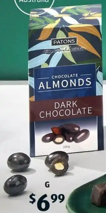 ALDI Patons Dark or Milk Chocolate Coated Almonds 220g offer
