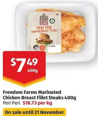 ALDI Freedom Farms Marinated Chicken Breast Fillet Steaks 400g offer