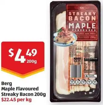 ALDI Berg Maple Flavoured Streaky Bacon 200g offer