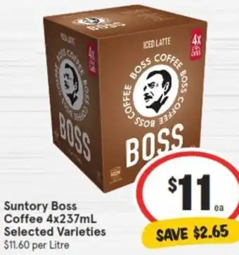 IGA Suntory Boss Coffee 4x237mL offer