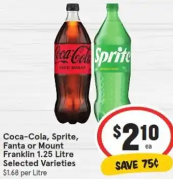 IGA Coca-Cola, Sprite, Fanta or Mount Franklin 1.25 Litre offer