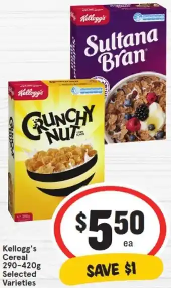 IGA Kellogg's Cereal 290-420g offer