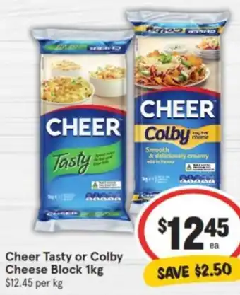 IGA Cheer Tasty or Colby Cheese Block 1kg offer