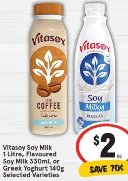 Vitasoy Soy Milk 1 Litre, Flavoured Soy Milk 330mL or Greek Yoghurt