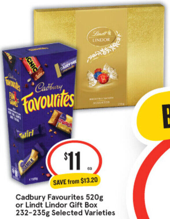 Cadbury Favourites 520g or Lindt Lindor Gift Box 232-235g offer at IGA