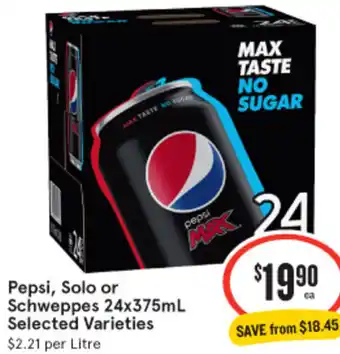 IGA Pepsi, Solo or Schweppes 24x375mL offer