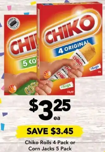 Drakes Chiko Rolls 4 Pack or Corn Jacks 5 Pack offer