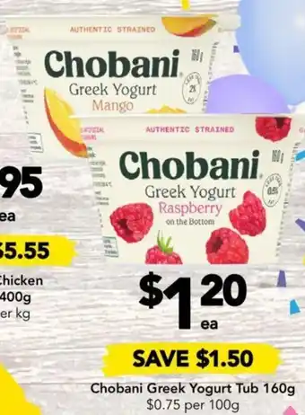 Drakes Chobani Greek Yogurt Tub 160g offer