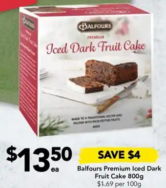 Drakes Balfours Premium Iced Dark Fruit Cake 800g offer