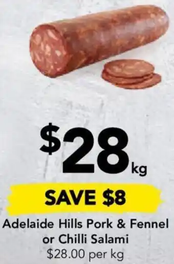 Drakes Adelaide Hills Pork & Fennel or Chilli Salami offer