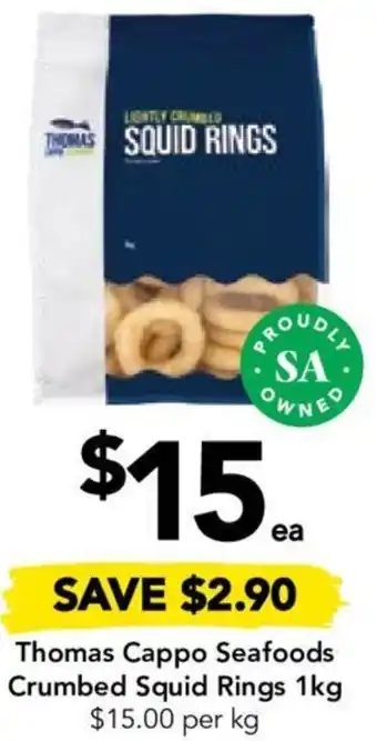 Drakes Thomas Cappo Seafoods Crumbed Squid Rings 1kg offer