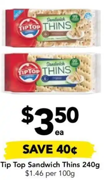Drakes Tip Top Sandwich Thins 240g offer