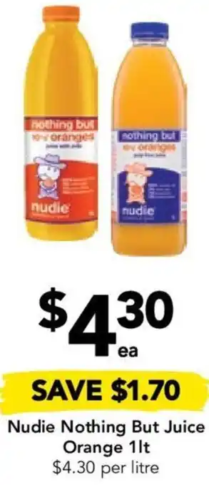 Drakes Nudie Nothing But Juice Orange 1lt offer