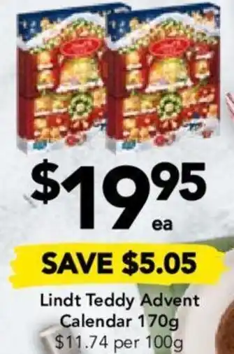 Drakes Lindt Teddy Advent Calendar 170g offer
