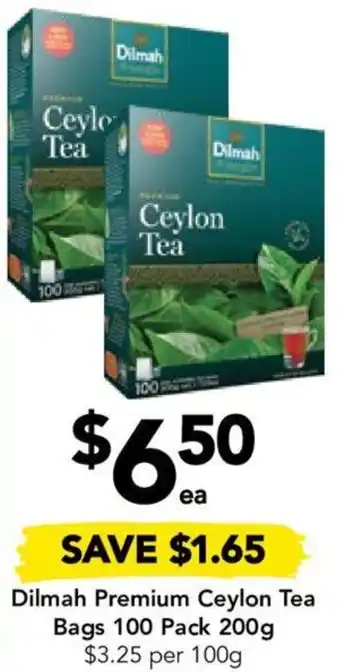 Drakes Dilmah Premium Ceylon Tea Bags 100 Pack 200g offer