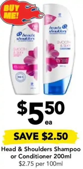 Drakes Head & Shoulders Shampoo or Conditioner 200ml offer