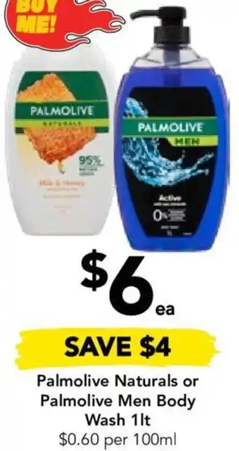 Drakes Palmolive Naturals or Palmolive Men Body Wash 1lt offer