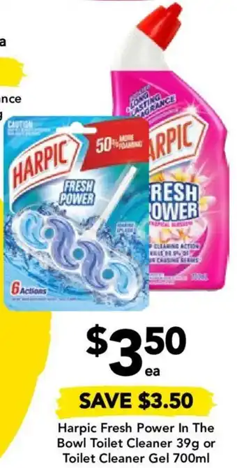 Harpic Fresh Power In The Bowl Toilet Cleaner 39g or Toilet Cleaner Gel 700ml