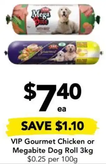 Drakes VIP Gourmet Chicken or Megabite Dog Roll 3kg offer