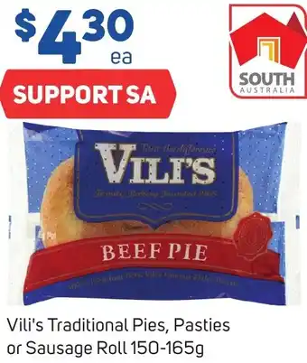 Foodland Vili's Traditional Pies, Pasties or Sausage Roll 150-165g offer