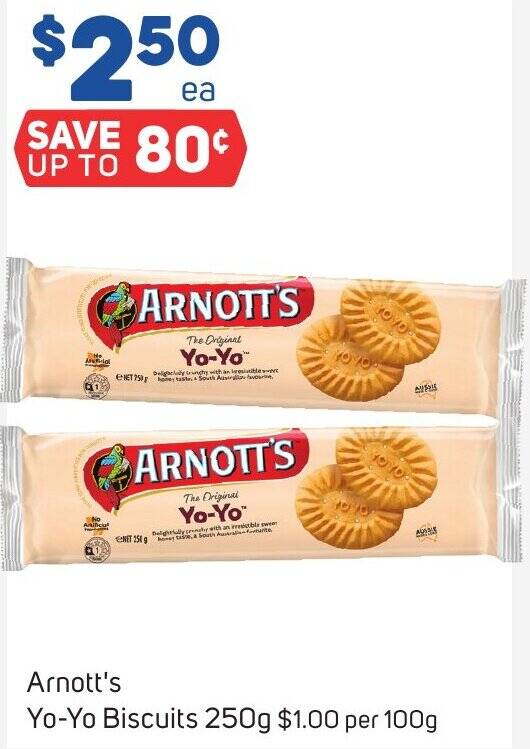 Arnott's YoYo Biscuits 250g offer at Foodland