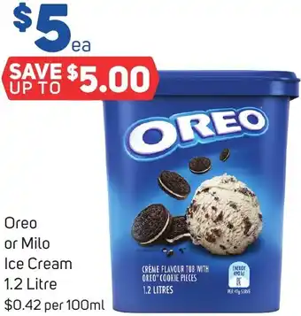 Foodland Oreo or Milo Ice Cream 1.2 Litre offer