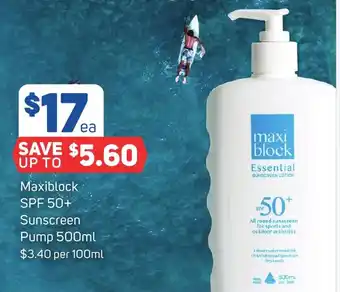 Foodland Maxiblock SPF 50+ Sunscreen Pump 500ml offer
