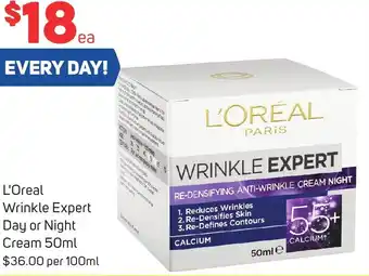 Foodland L'Oreal Wrinkle Expert Day or Night Cream 50ml offer